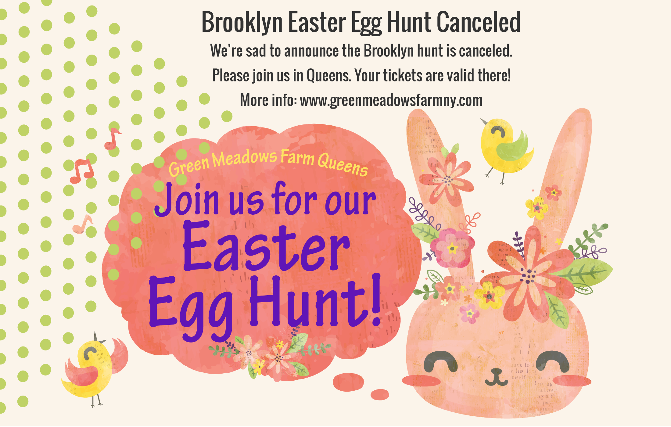 Brooklyn Easter Egg Hunt Cancelled; join us in Queens at Alley Pond Park